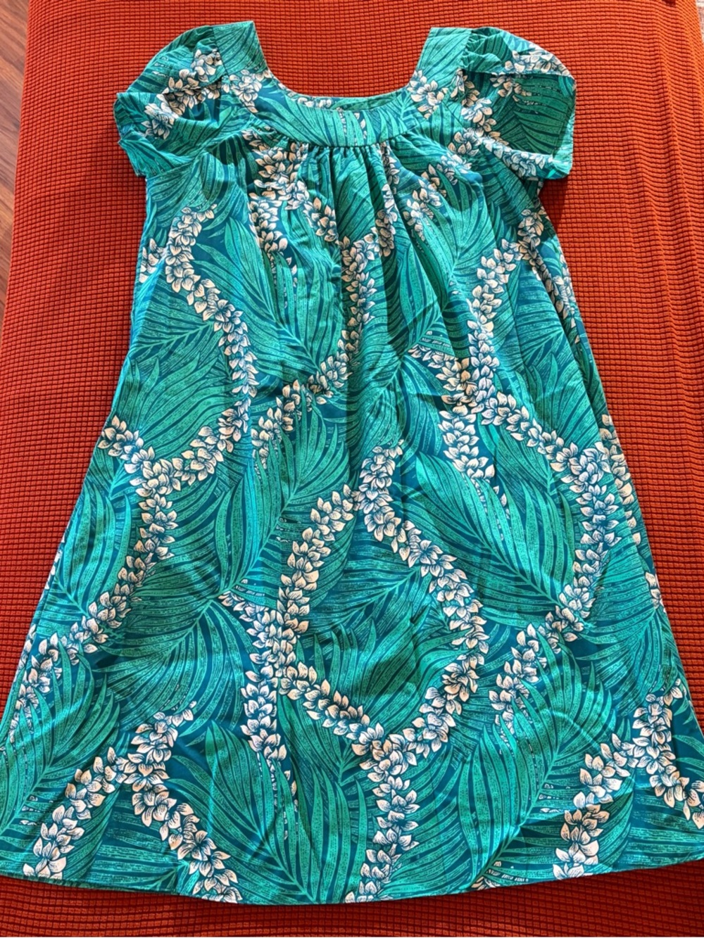 Vintage Hawaiian Women's XL Teal Floral Leaf Midi Dress Mumu